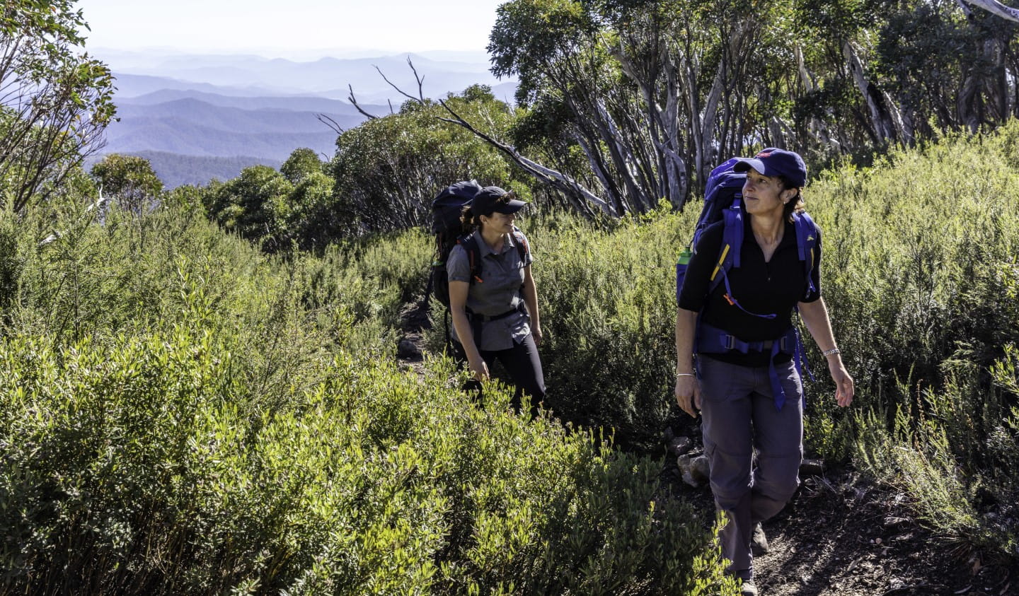 Two women hiking in a remote part of Victoria