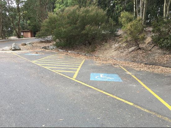 Disabled parking bays near Beach Picnic Area at Lysterfield Park.