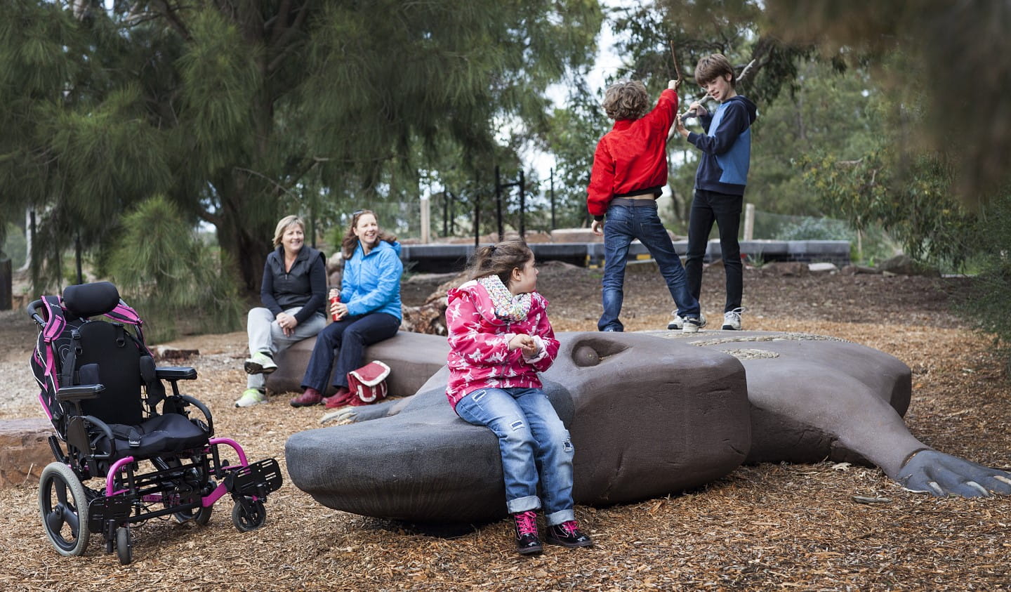 Children of all abilities are encouraged to play in nature-based playgrounds.