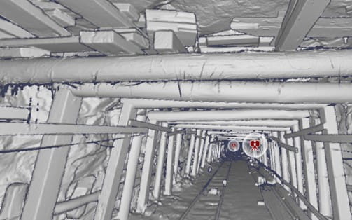 A 3D rendering of the State Coal Mine's entrance tunnel