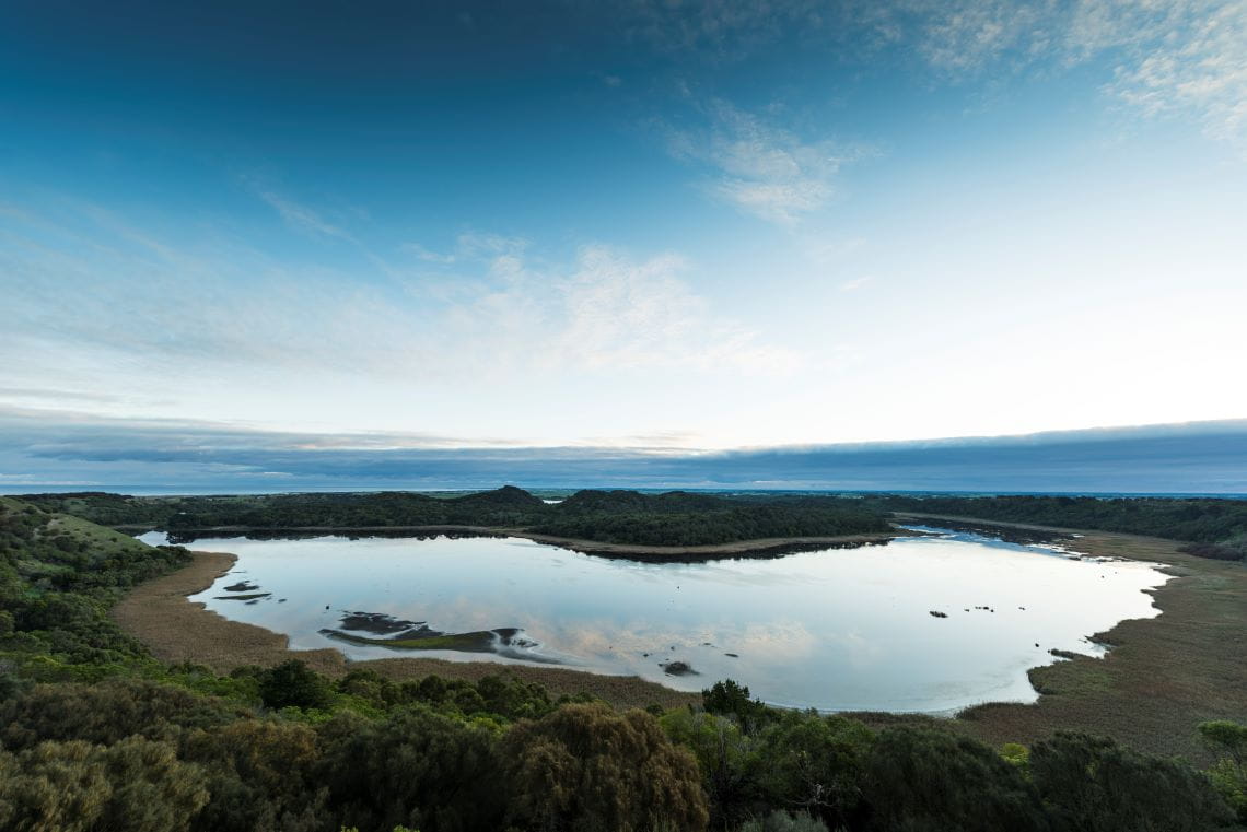 View over the lake at Tower Hill Wildlife Reserve