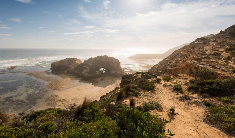 London Bridge rock formation near Portsea Ocean Beach in the Mornington Peninsula National Park.