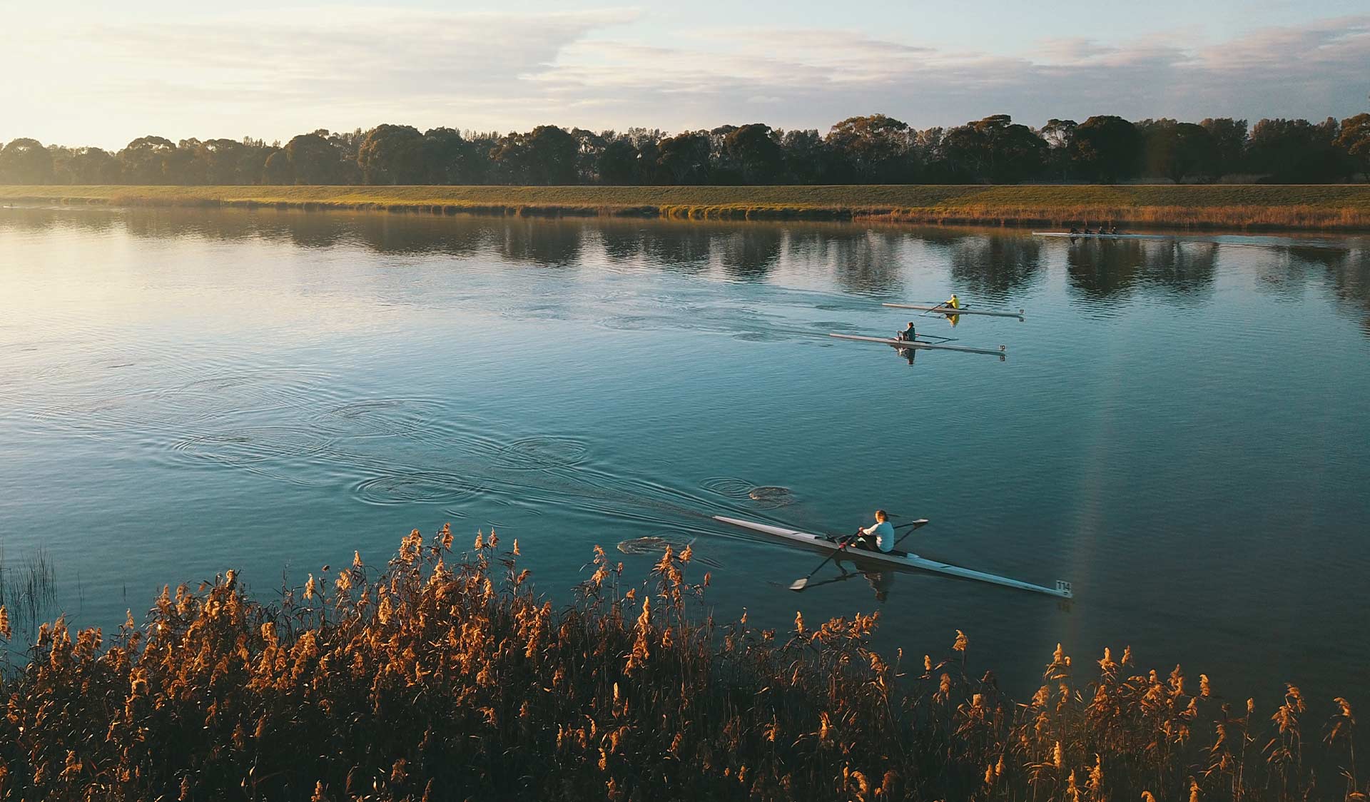 Rowers from the Carrum Rowing Club on the water at the National Water Sports Centre