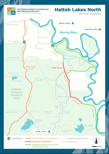 An infographic map of road closures in Hattah-Kulkyne National Park.
