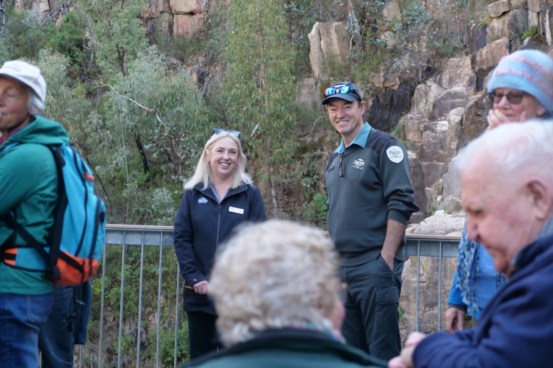 Kerri Villiers and Chris Derrick at Bluff Falls in Burrowa-Pine Mountain National Park for the grand opening of the new lookout