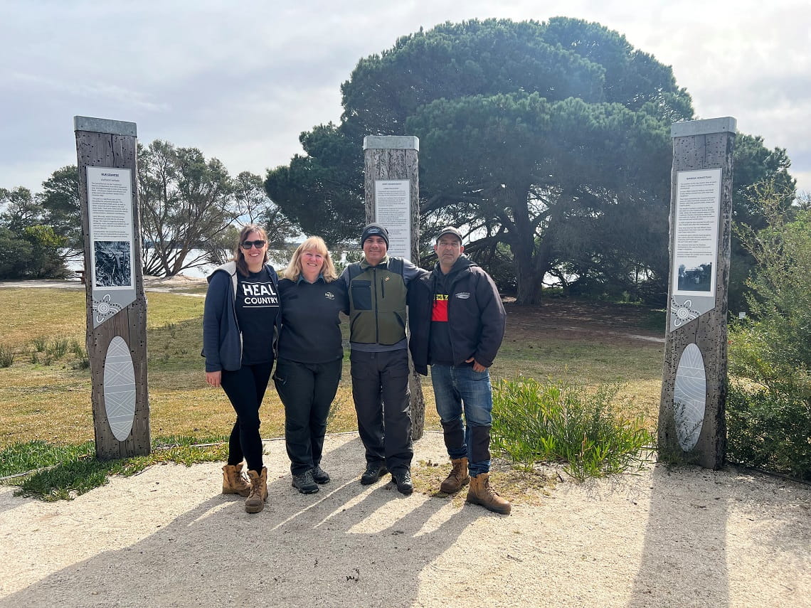 L-R Katherine Mullett, General Manager - On Country, Gunaikurnai Land and Waters Aboriginal Corporation (GLaWAC), Susie Cutlack, Regional Project Coordinator Joint Management, Parks Victoria, with Superintendent Jorge Silva Bañuelos, Valles Calderas, US National Park Service, and Alfie Hudson, Landscape Manager, GLaWAC.