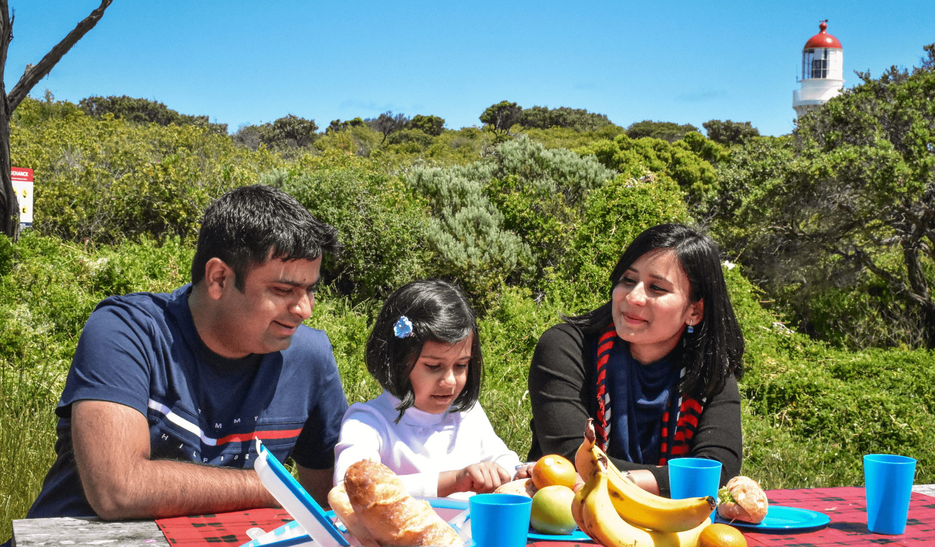A family enjoys a picnic in Mornington Peninsula National Park