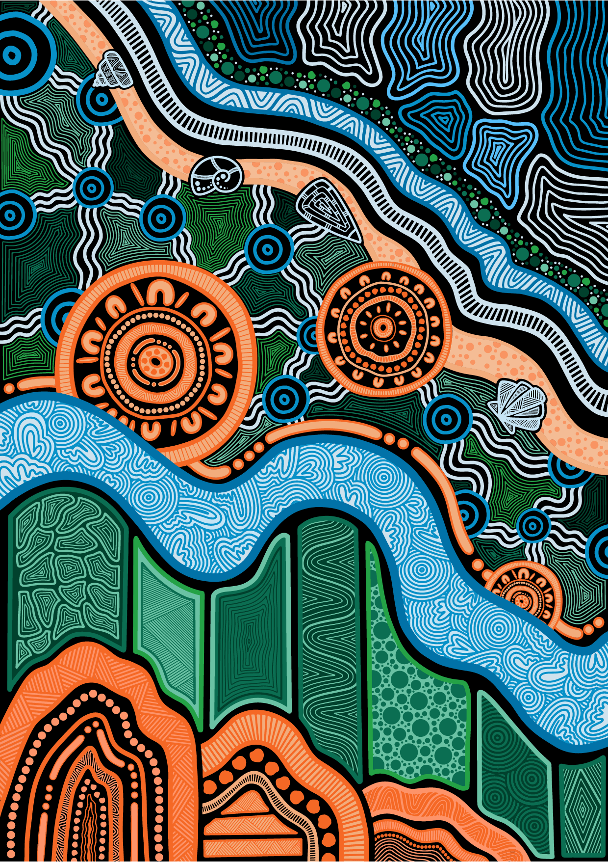 Country Brings Us Together artwork by Chloe Chatterton featuring lush colours and a winding river