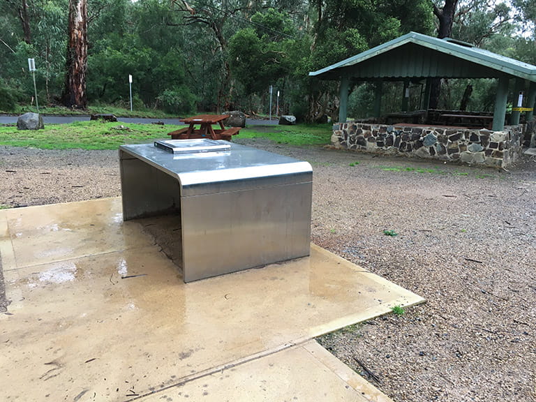 Accessible gas barbecue and picnic area at Ferntree Gully