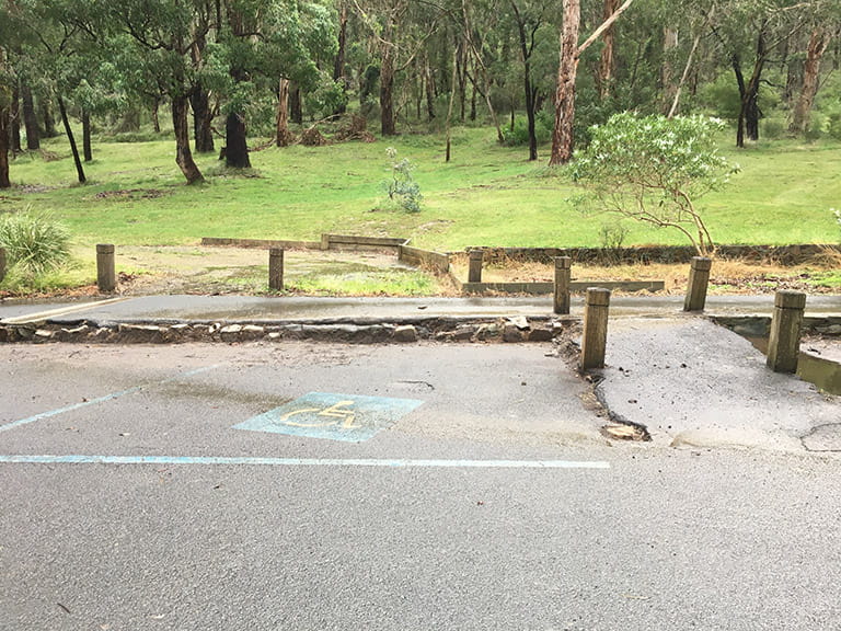 Disabled parking bay located lower down in the carpark at Ferntree Gully