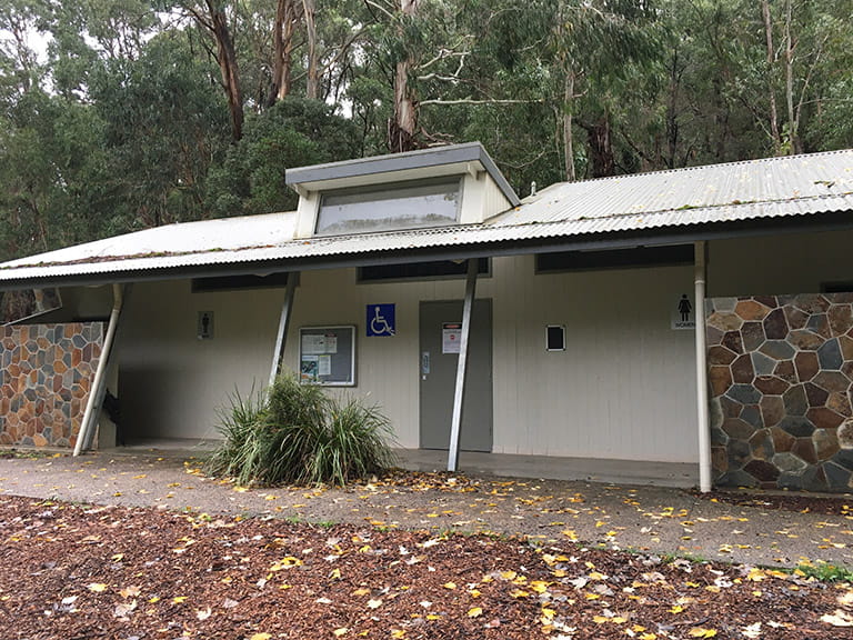 Toilet facilities at the top of the carpark at Ferntree Gully