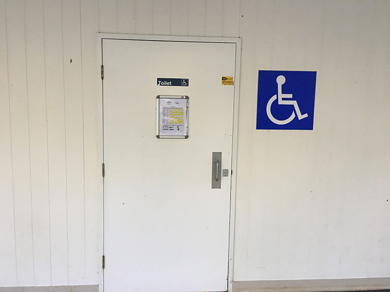 Unisex accessible toilet at the newer toilet block near the coach parking area