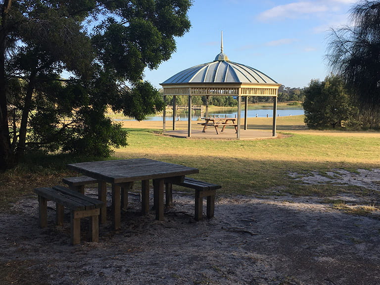 Karkarook Park - Sheoak picnic area shelter and tables