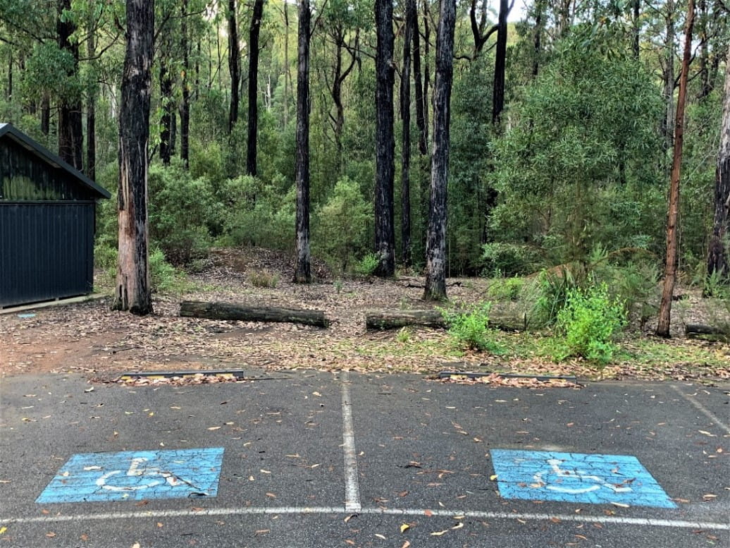 Disabled parking bay adjacent to pedestrian path