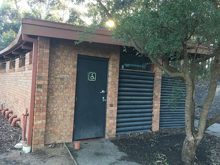 External view of the toilet facility servicing the Beach Picnic Area at Lysterfield Park.