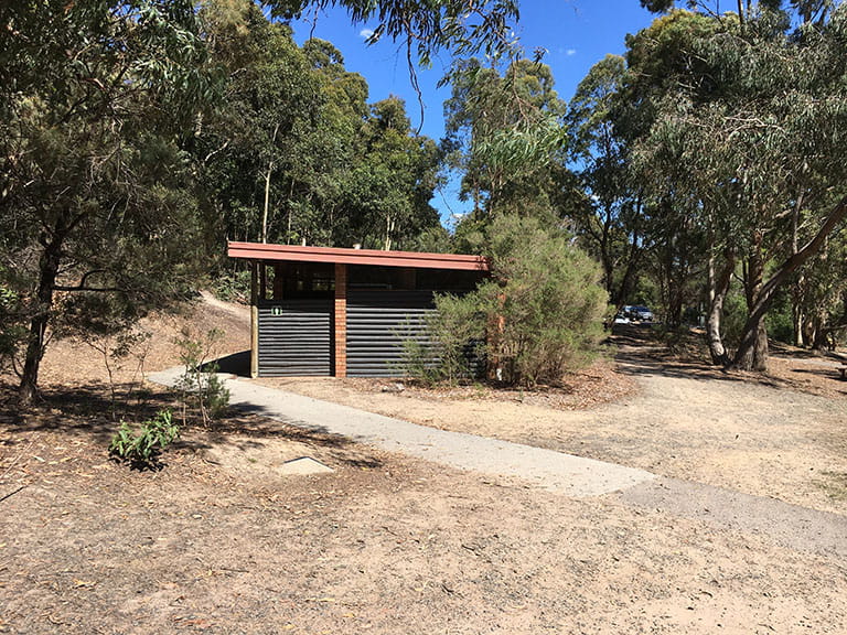 External view of the toilet facility servicing the Beach Picnic Area at Lysterfield Park.