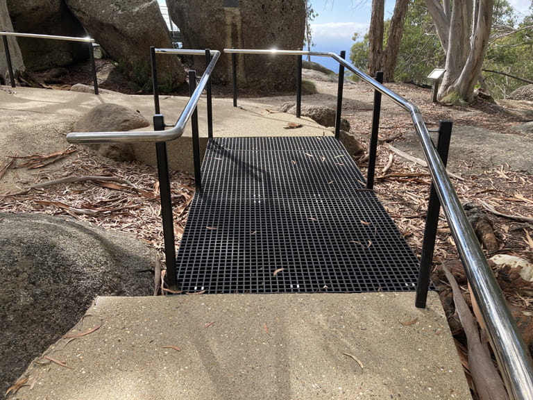 Mount Buffalo The Gorge viewing area accessible path with grab rail