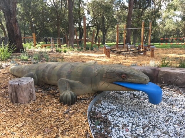 A giant blue tongue lizard at the new playground at Jells Park 