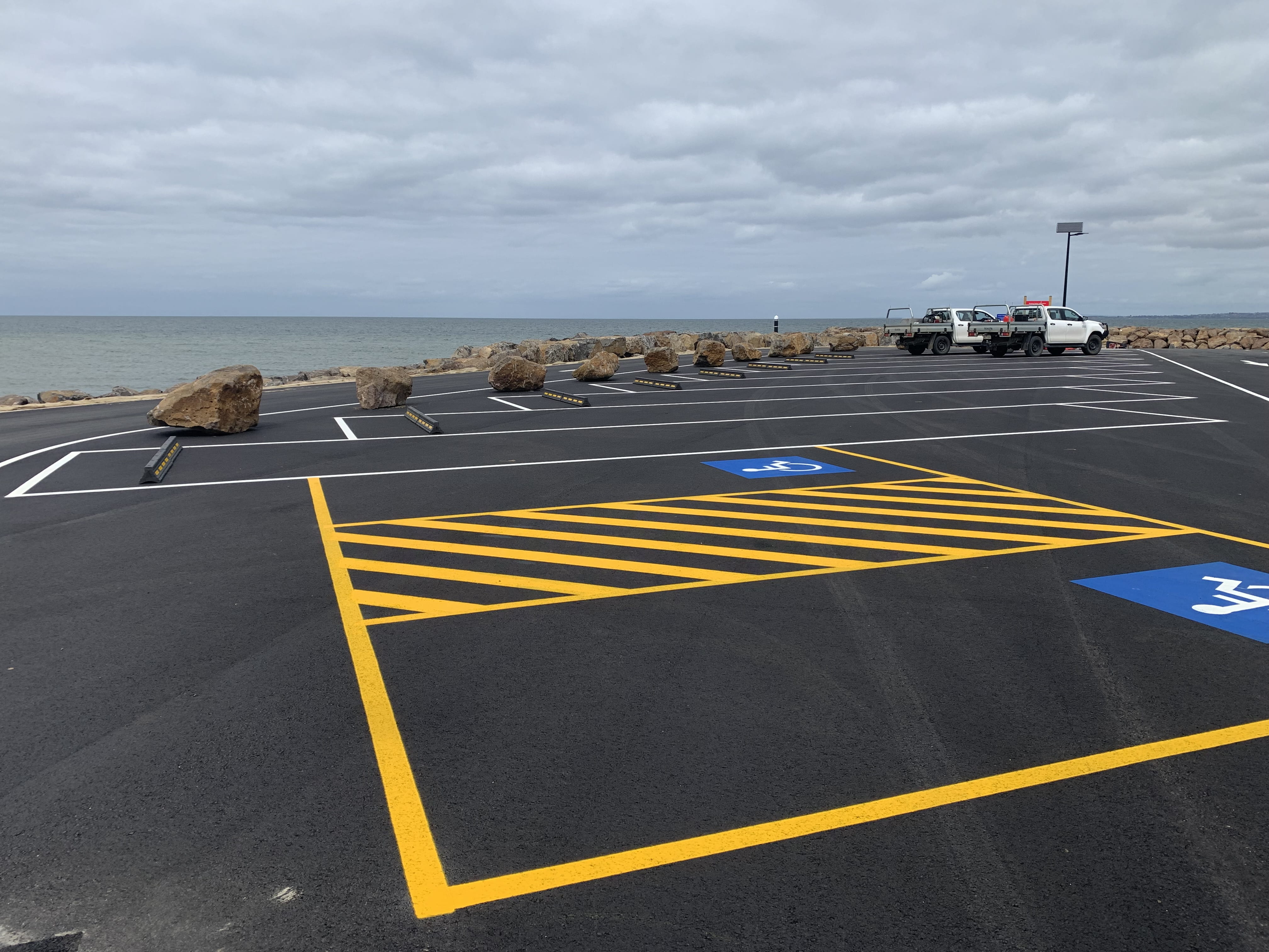 Long carparks for cars and boat trailers, and disability parking spaces