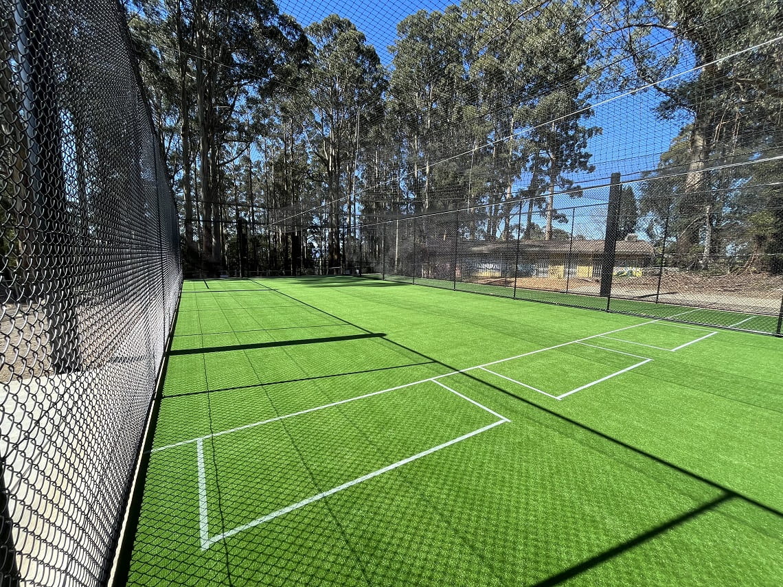 The new cricket practice nets at Olinda Recreation Reserve, with new synthetic grass and nets installed.