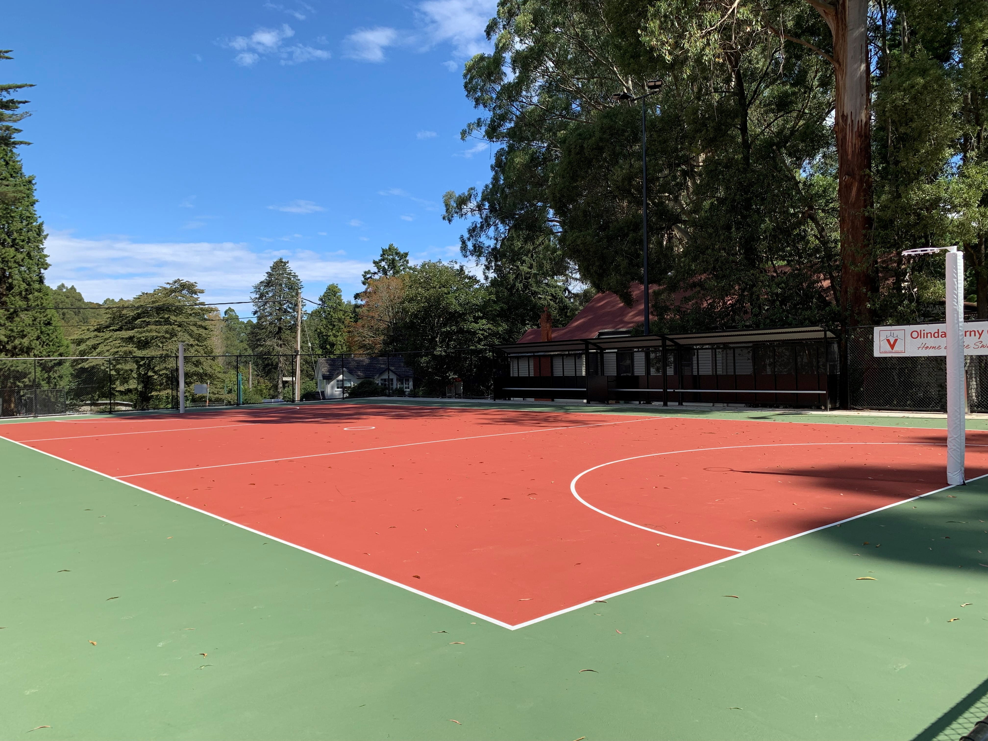 New netball court at Olinda Recreation Reserve, completed in early 2024.