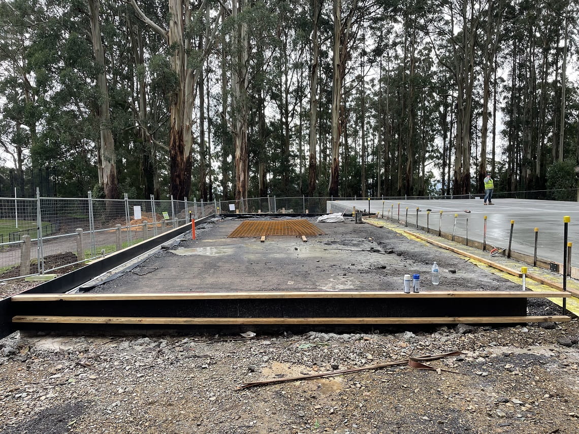 Form work and preparation for a concrete slab has been completed. This will form the base of the cricket storage shed and shelter alongside the new cricket practice nets. 