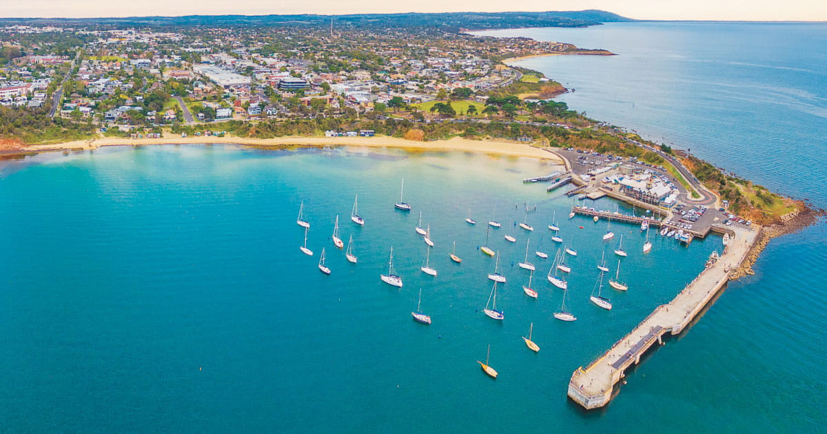 Aerial view of Mornington Pier and Harbour
