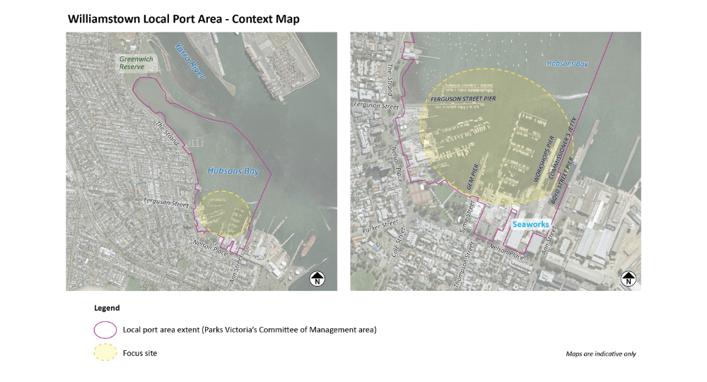 Maps showing area of focus for the Williamstown Local Port Area Plan