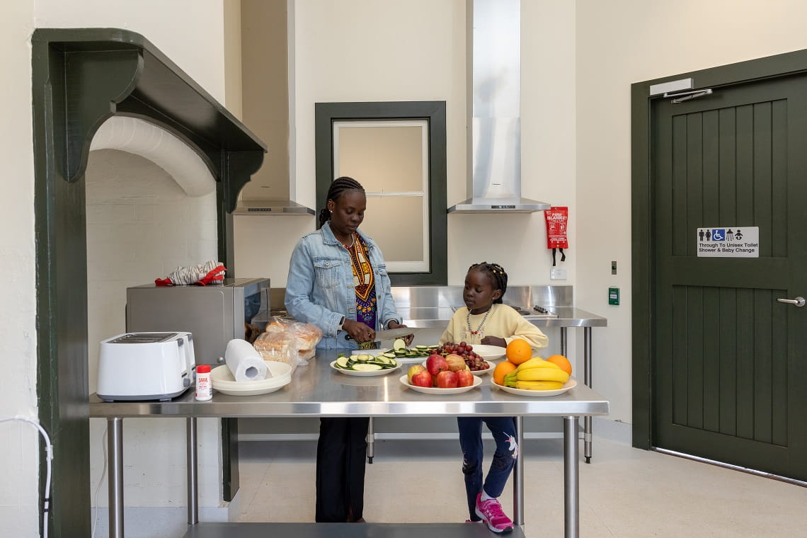 The camp kitchen at Point Nepean National Park, which has seen the existing heritage Isolation Ward Building refurbished into a fully-equipped camp kitchen. 
