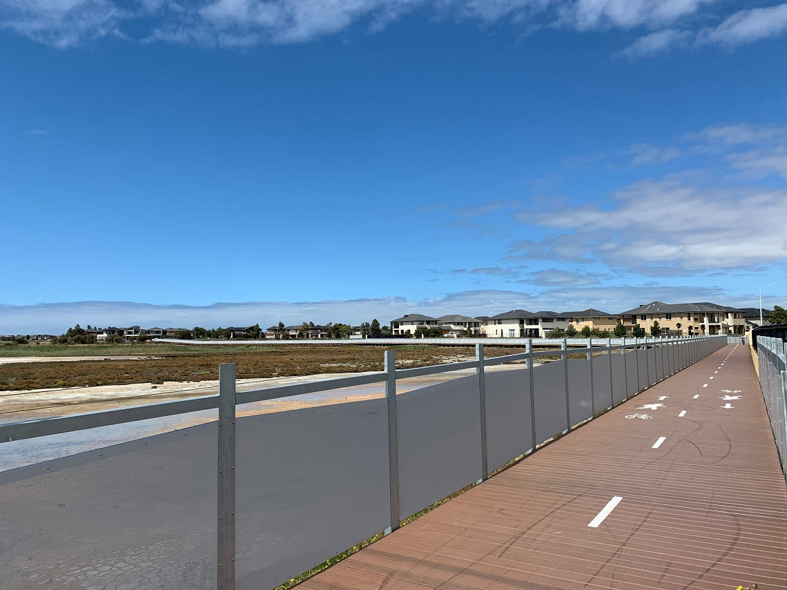 The Bay Trail extension when entering from Sanctuary Lakes South Boulevard.