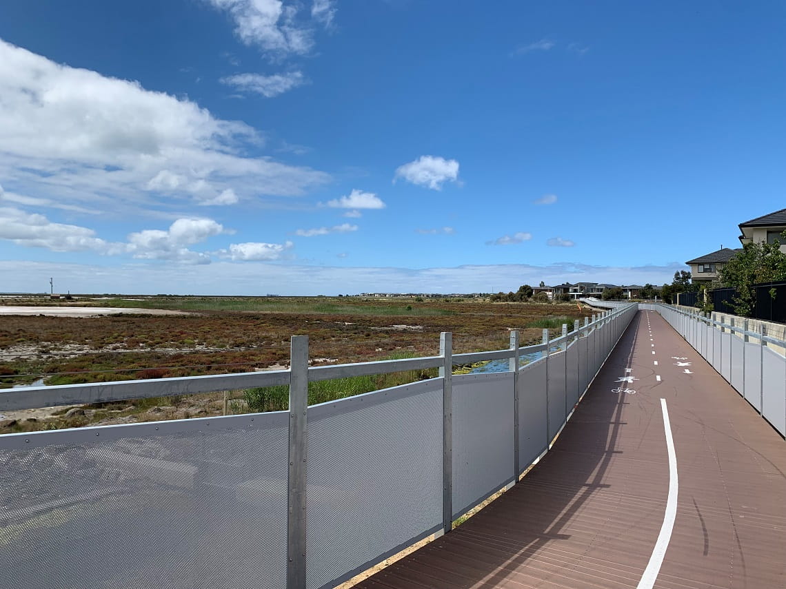 The Bay Trail extension travels across the Cheetham Wetlands. This photo looks towards the southern end beginning at Skoda Court.