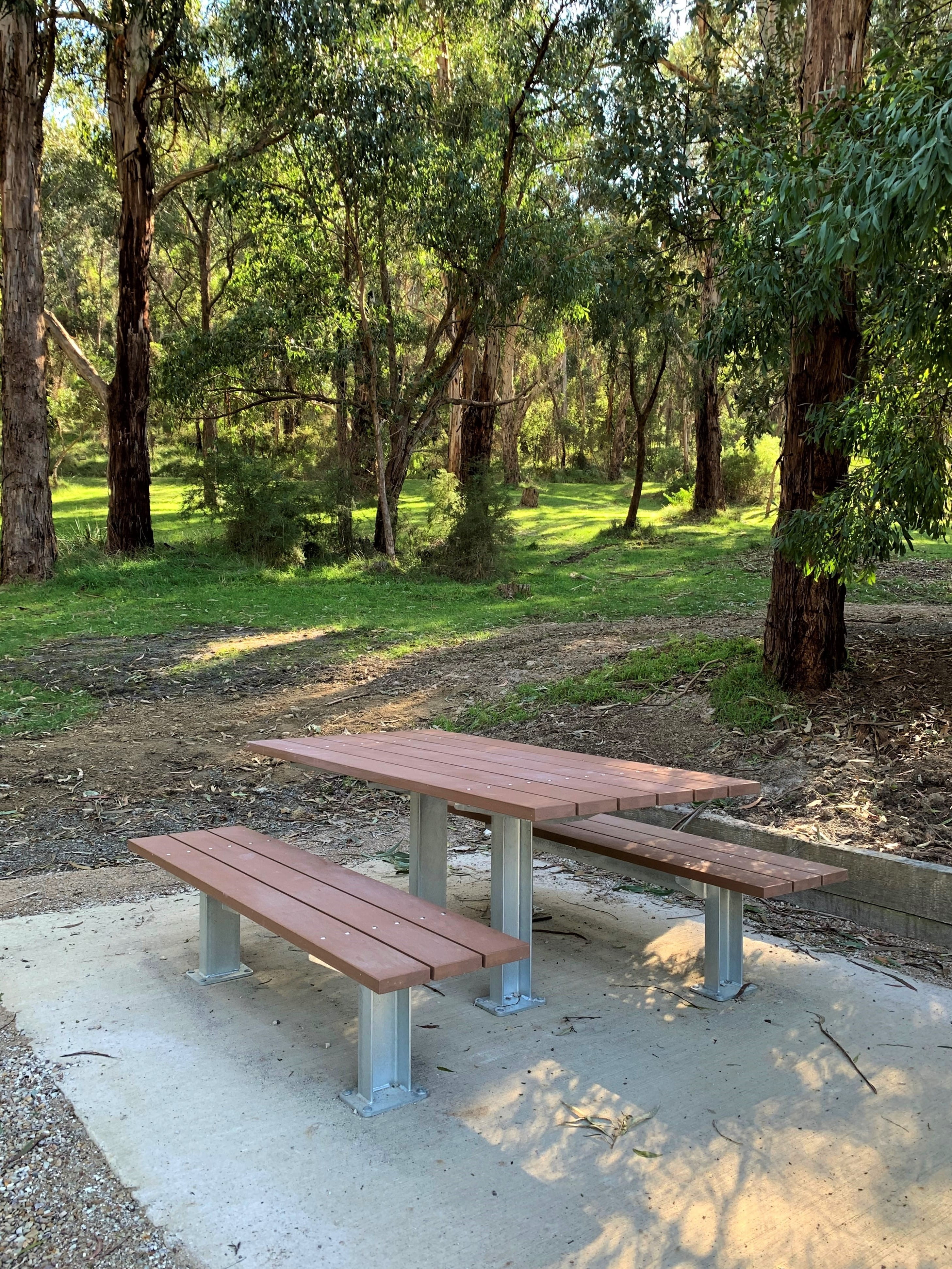 New picnic tables installed at Ferntree Gully Picnic Area, in the Dandenong Ranges National Park.