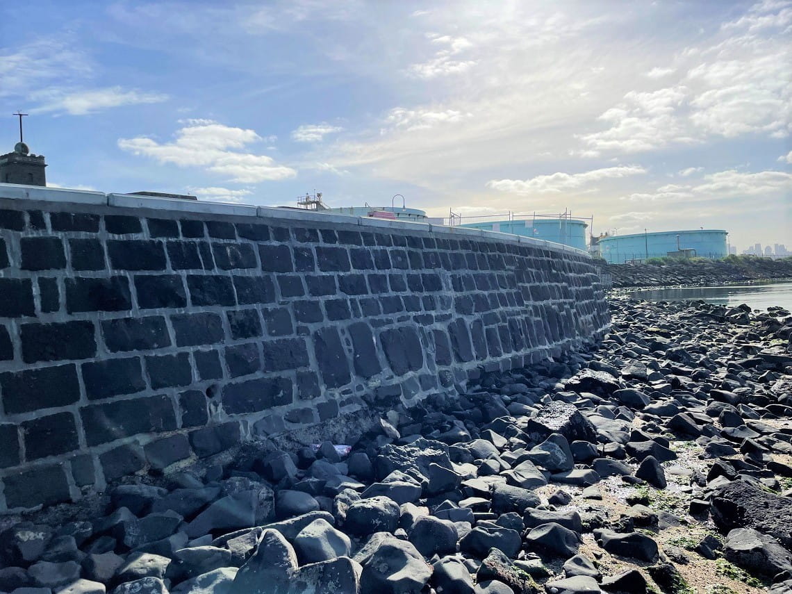 Repaired seawall at Point Gellibrand Coastal Heritage Park, including concrete capping and regrouting.