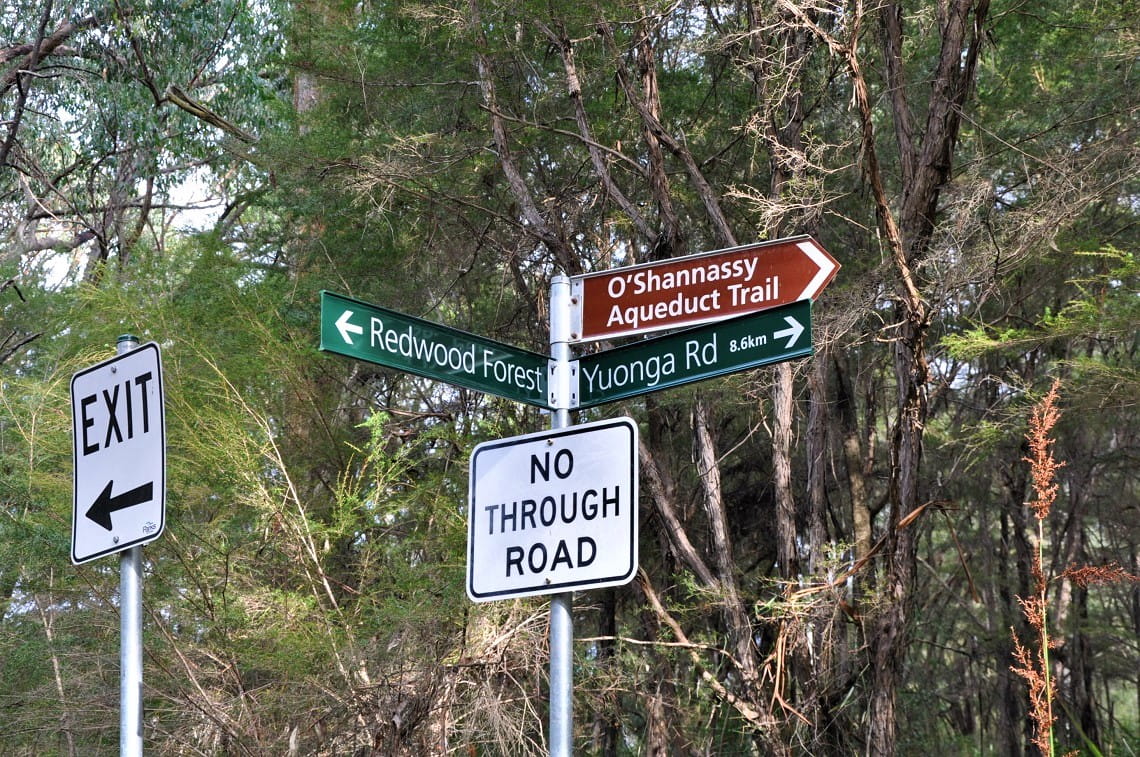 Wayfinding signage is installed at key points along the O'Shannassy Aqueduct track to help you find your way to the Redwoods. 