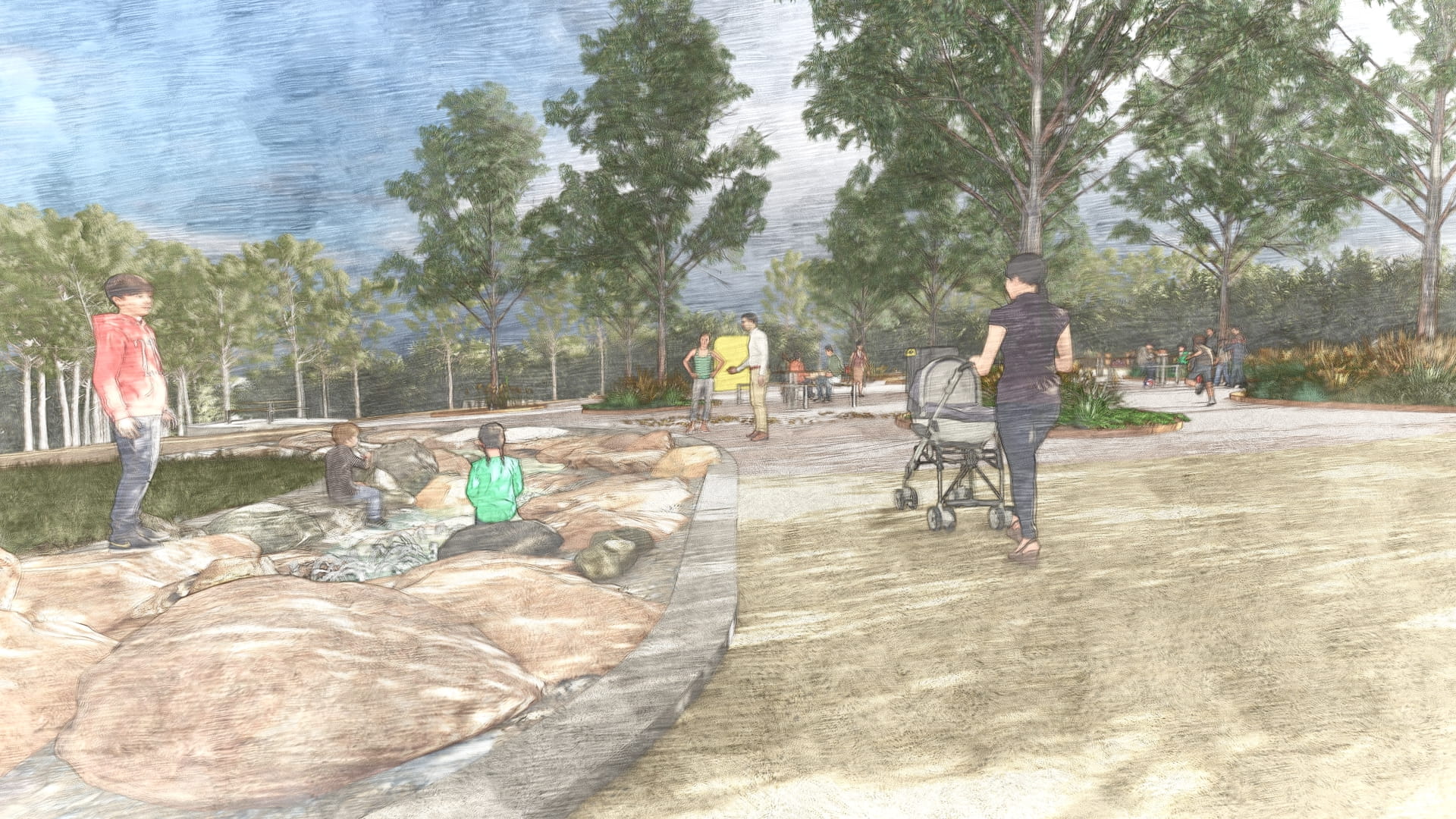 Water play area design for the new playscape at Wattle Park