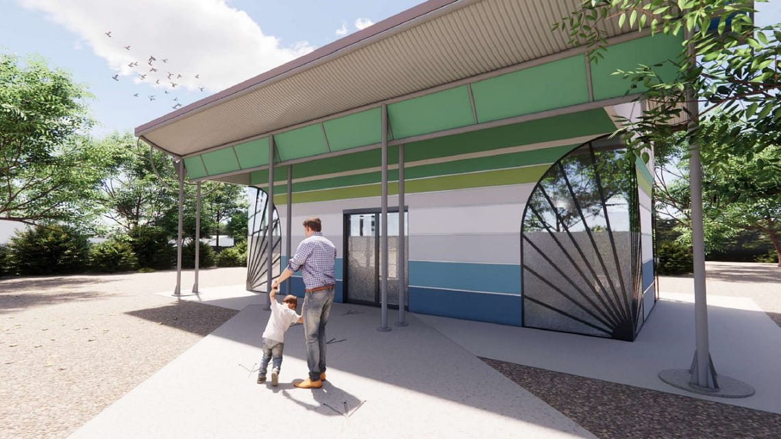 A design render showing the external view of a refurbished Education Centre at Serendip Sanctuary.