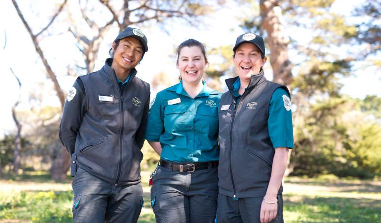 Three welcoming park rangers