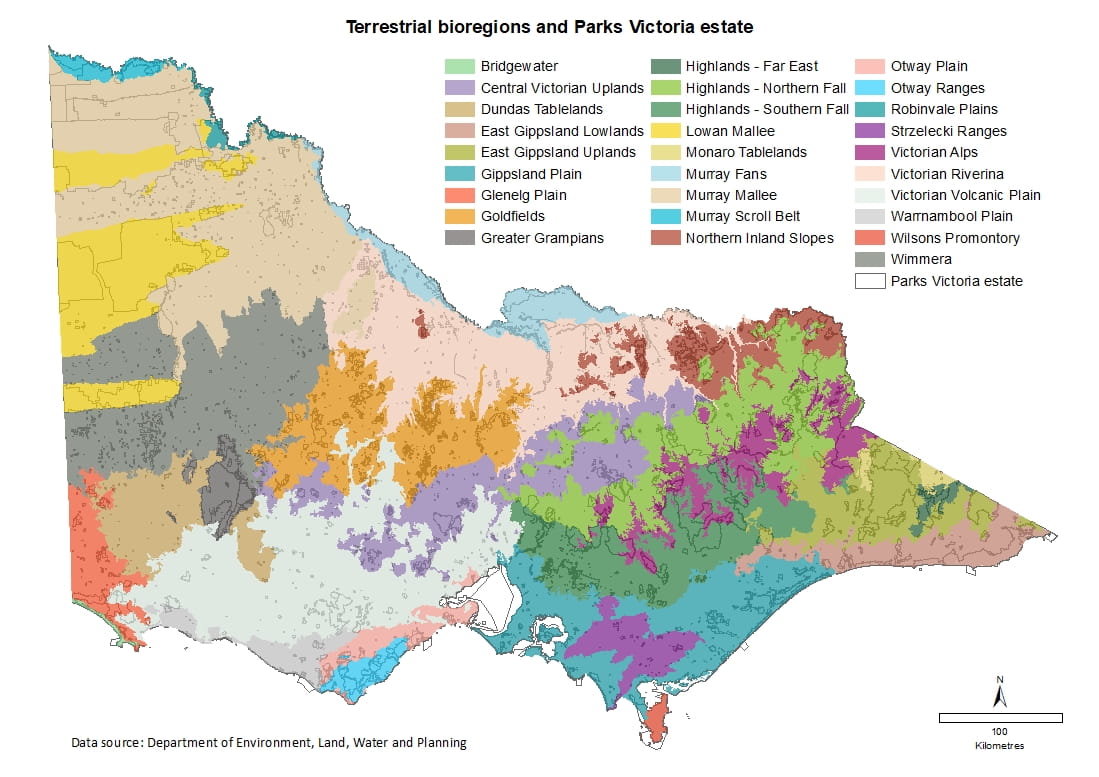 Terrestrial bioregions and Parks Victoria estate