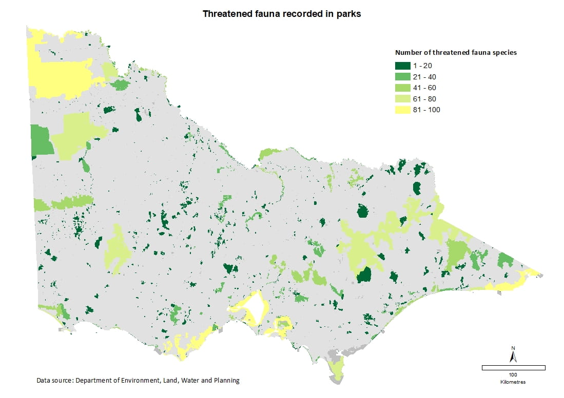 threatened fauna recorded in parks