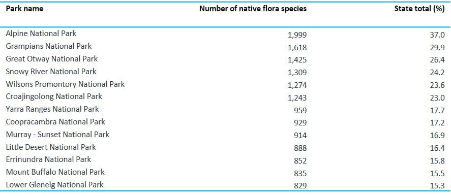 Native flora species in parks