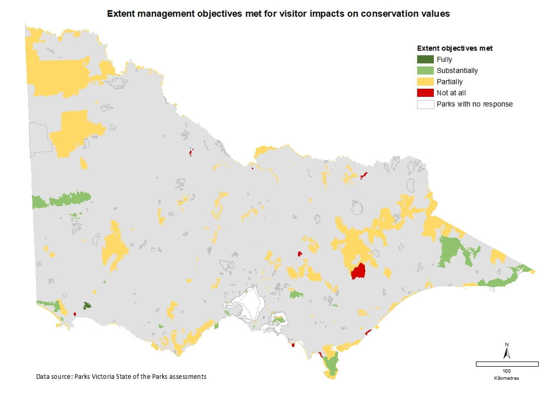 extent management objectives met for visitor impacts on conservation values