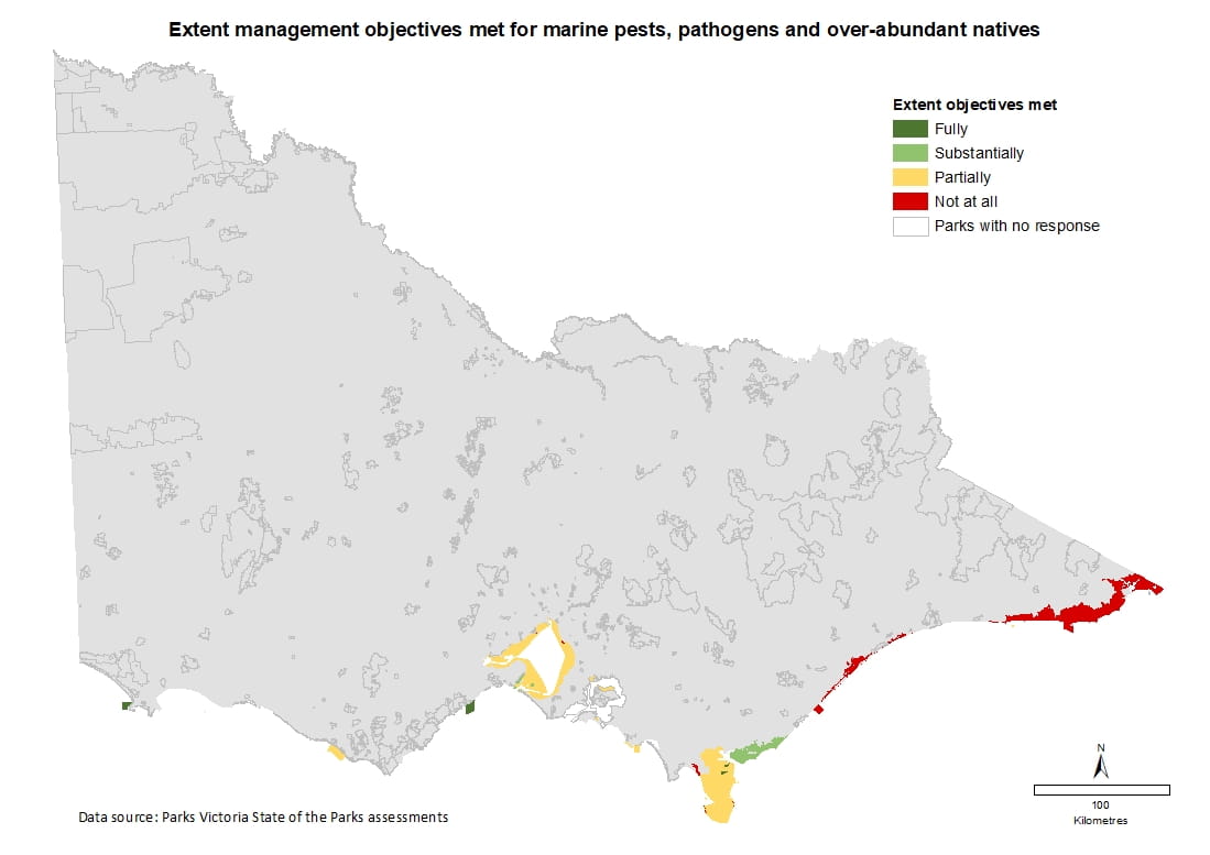 extent management objectives met for marine pests, pathogens and overabundant natives