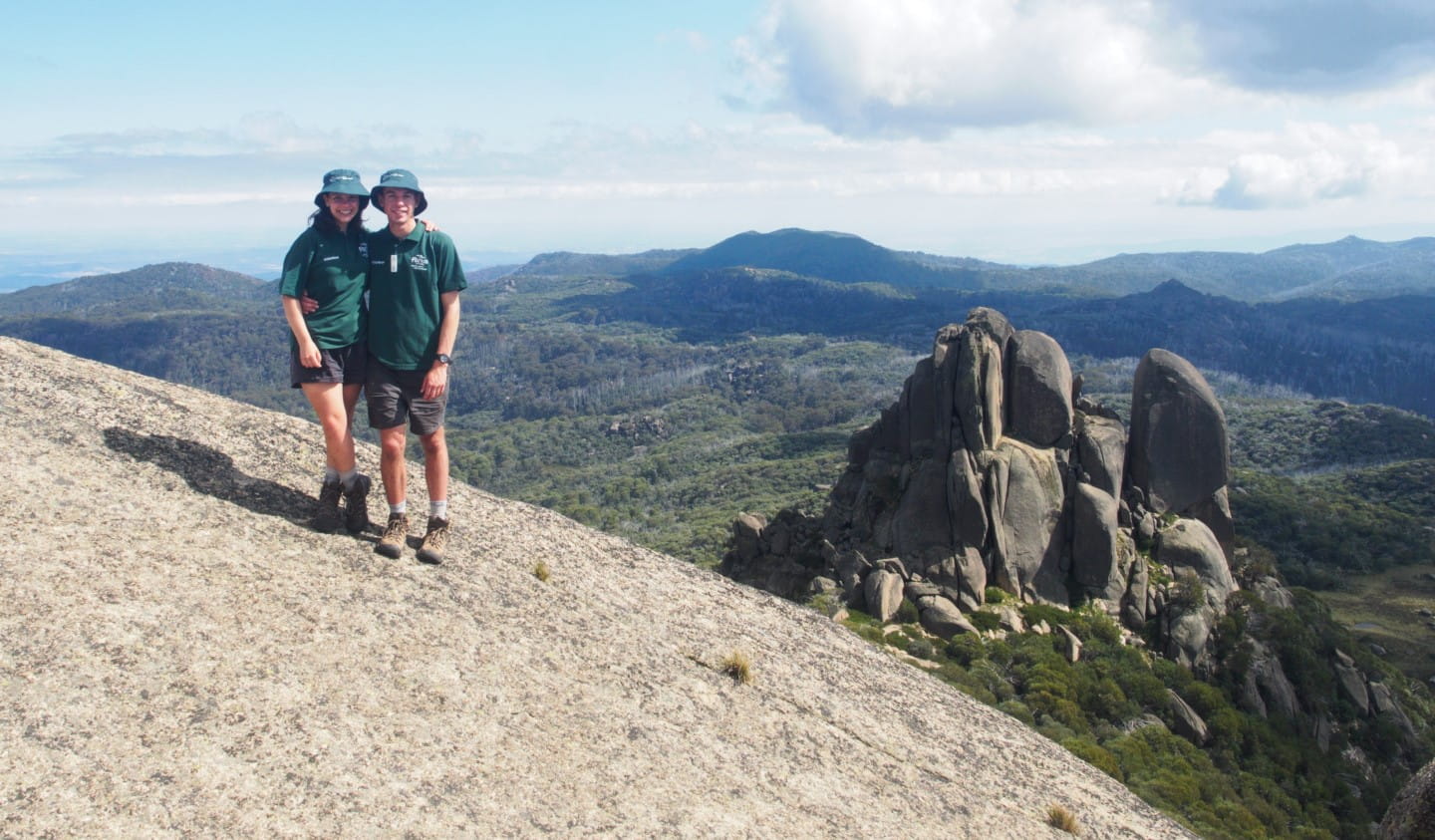 Volunteer Track Rangers Emma and Callum at Mount Buffalo National Park