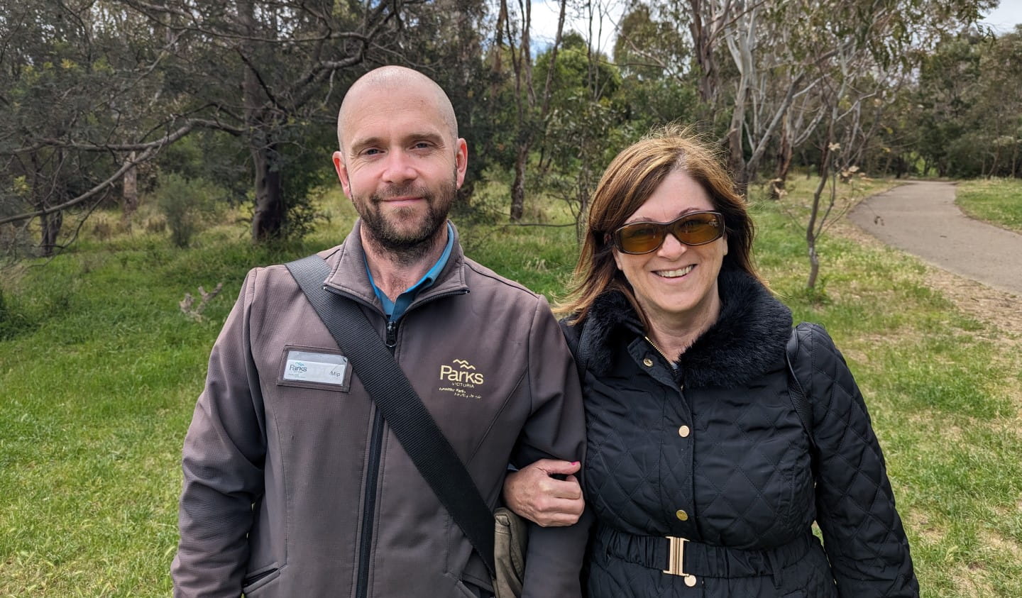 Community Engagement Ranger Mip Grant and Blind Sport and Recreation Victoria ambassador Annette Leishman.