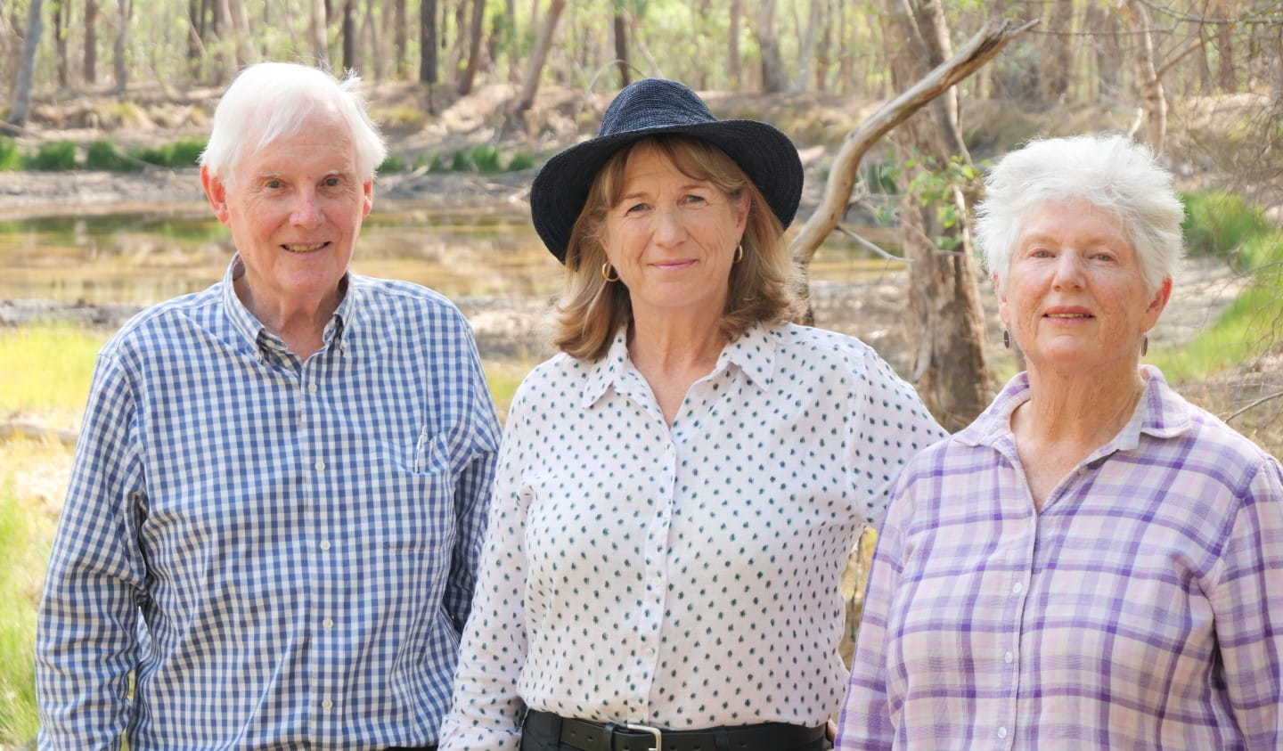 Neville Bartlett, Tanya Thompson and Jenny Davidson from the Friends of Chiltern-Mt Pilot National Park.