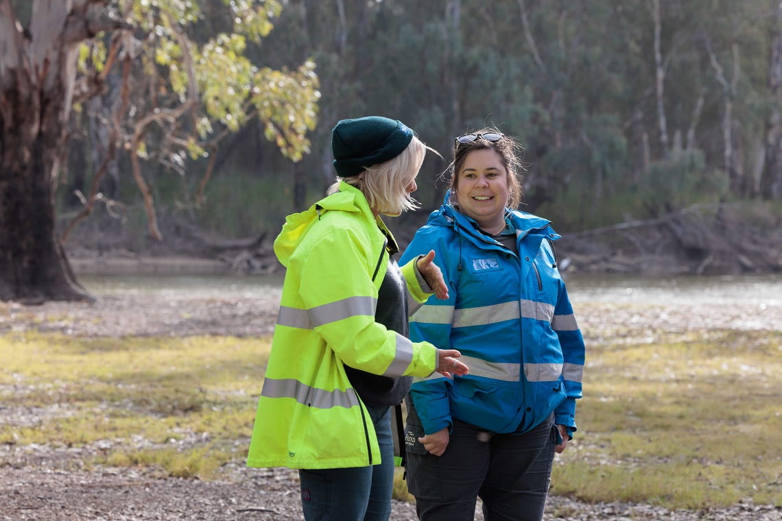 Yorta Yorta Ranger Bonnie Joachim in Barmah National Park with a colleague 