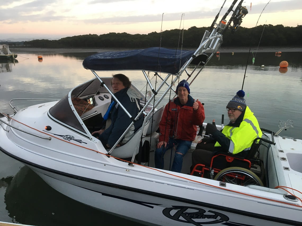 L – R  John Tinsley, James Bishop and Mario Recke setting off on their fishing adventure on Western Port