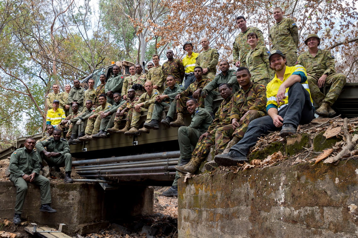 Defence forces on Buchan Caves Reserve temporary bridge CREDIT: ADF