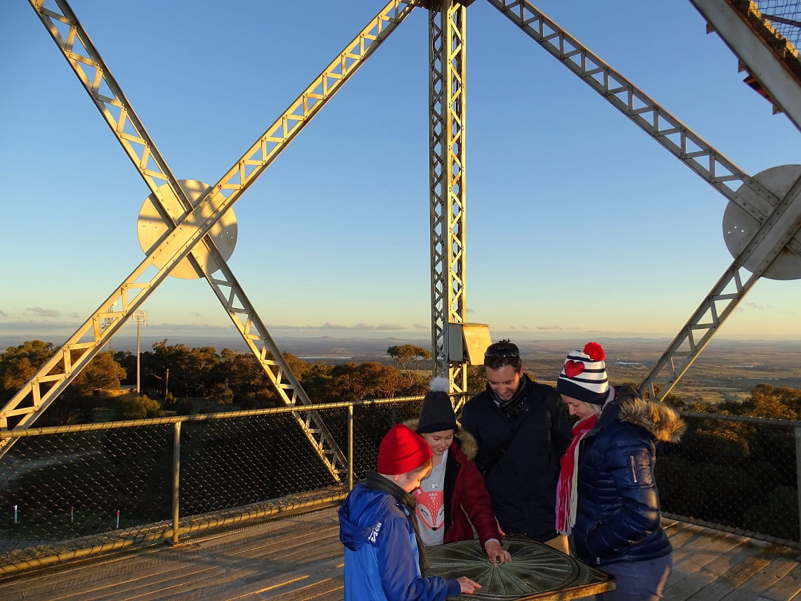 Visitors on top of Mt Tarrangower Lookout Maldon Historic Area