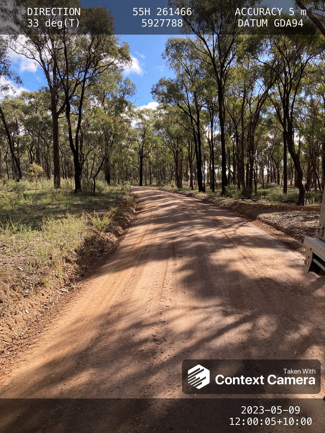 Image taken from reporting software showing a freshly repaired unsealed road